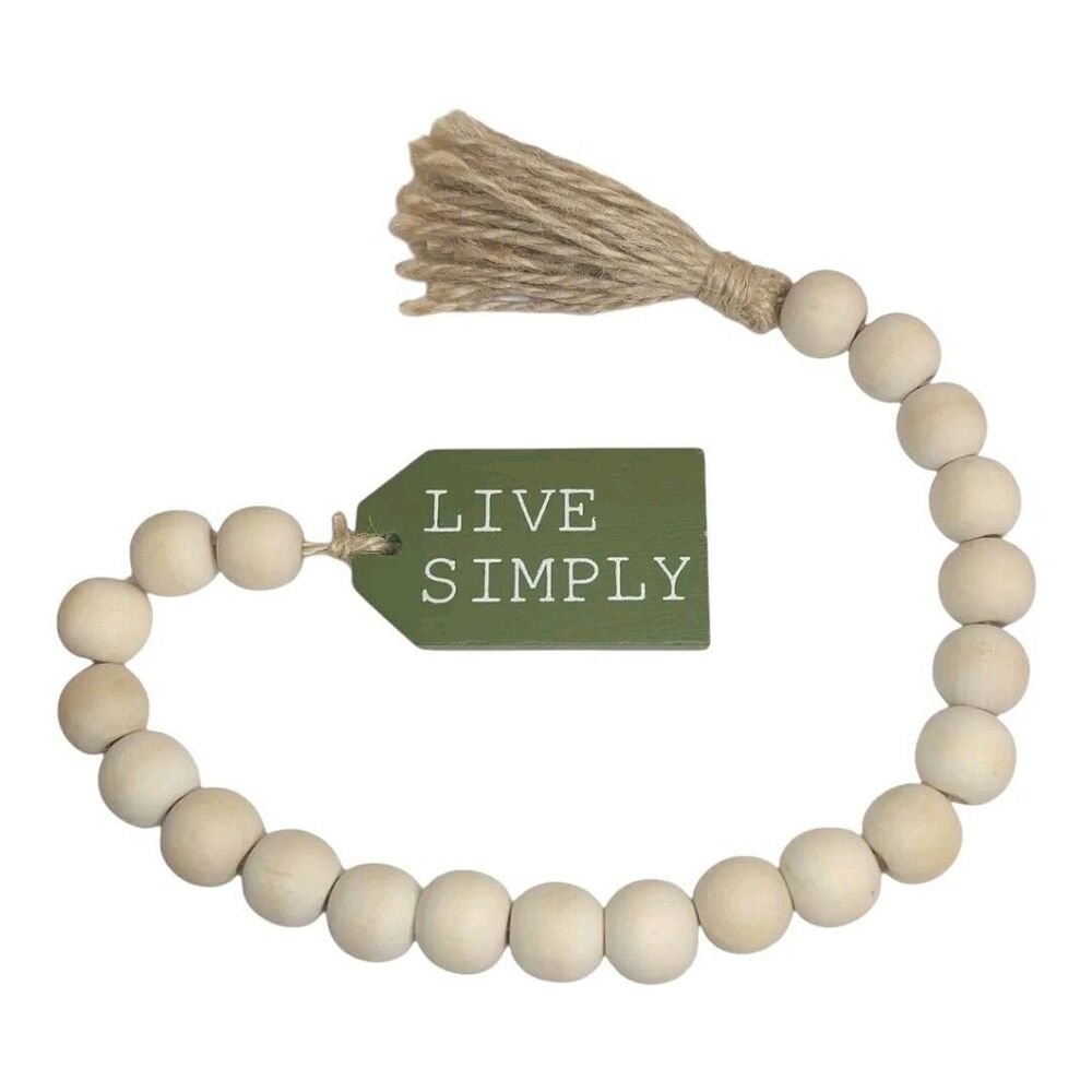 Live Simply Woodland Cottage Hanging Mini Bead Tabletop Decor Green Tan 17" New